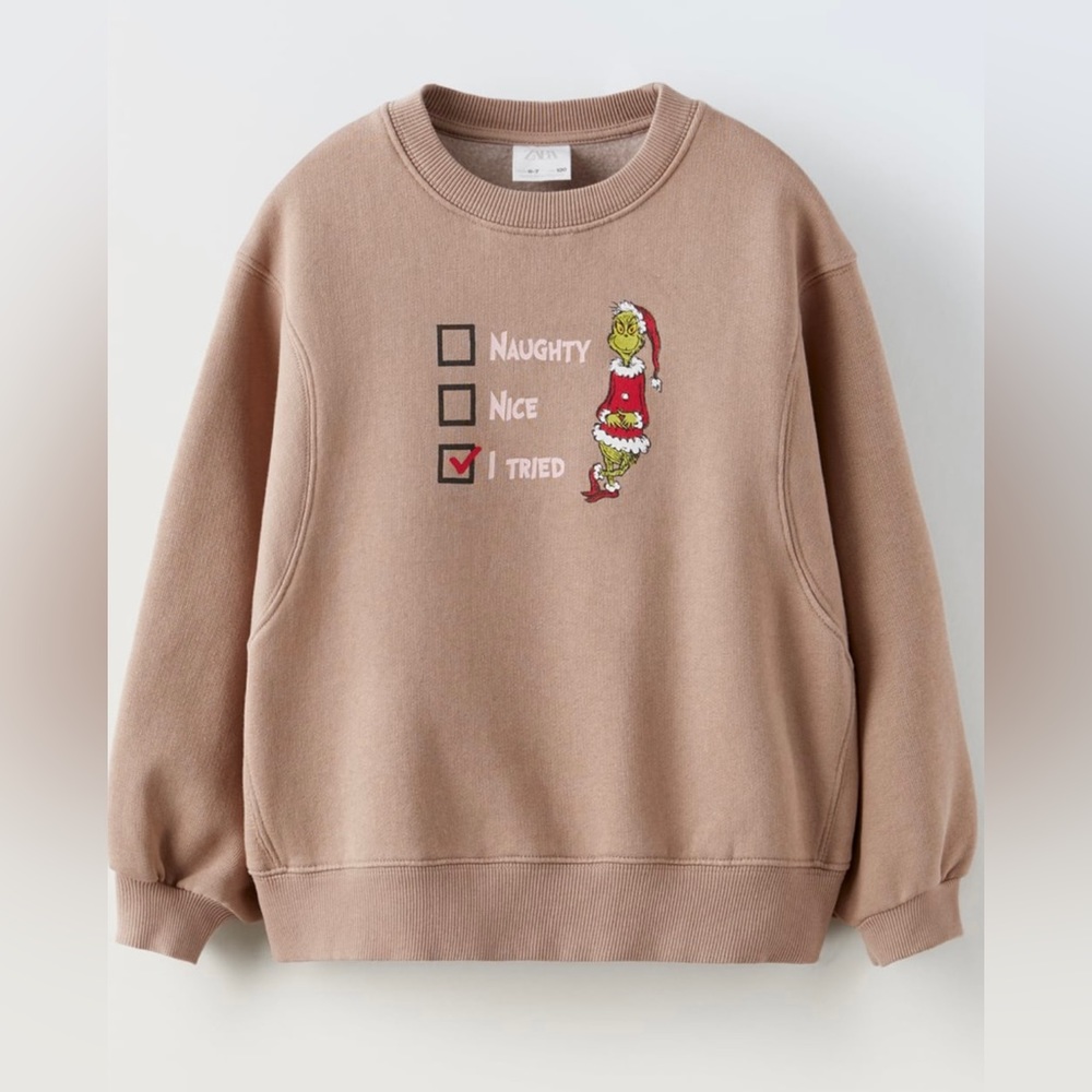 Zara SOLD OUT grinch sweater sz 11/12 color is brown pink new